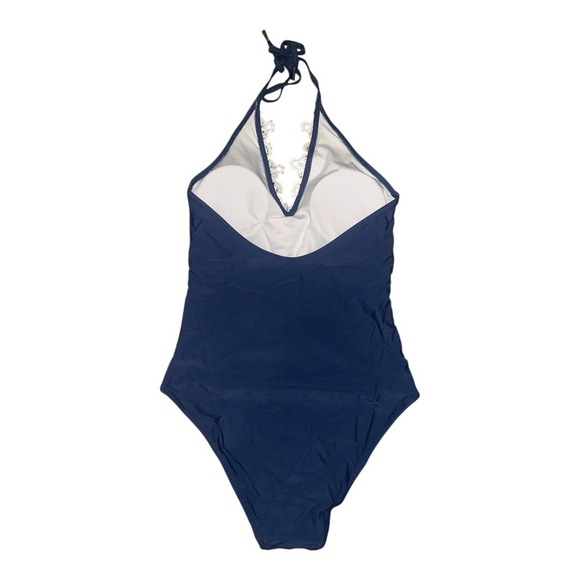 Blooming Jelly Blue Plunging Lace One Piece Swimsuit, Small - Picture 4 of 7